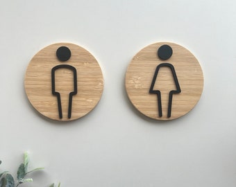 Bamboo toilet signs - modern toilet signs for the office and home