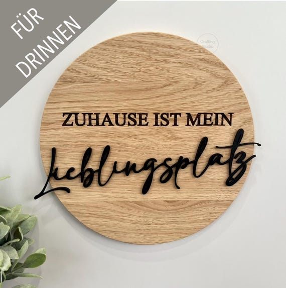 Schild aus Eiche {Zuhause ist mein Lieblingsplatz} Haustürschild
