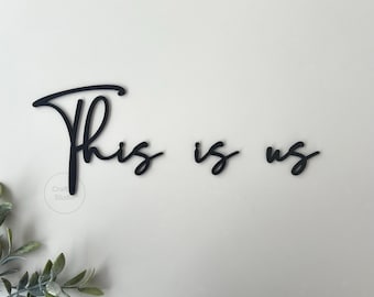 Scritta in legno nero {This is us}, decorazione da parete, adatta per collage fotografici