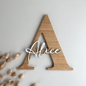 Nameplate {Monogram} Nursery decoration ・ Nursery door ・ Birth gift ・ Oak veneer ・ Wall decoration ・ Door sign