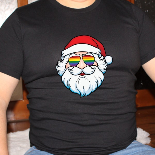 LGBTQ Pride Santa Claus Rainbow Aviator Unisex Jersey Short Sleeve Tee