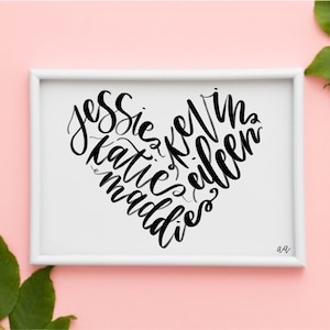 Family Name Hearts, Friend names, Digital File