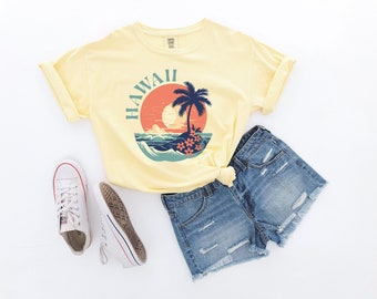 Koszulka graficzna Hawaii Sunset, rozmiar unisex, koszulka wakacyjna, Hawaii Beach