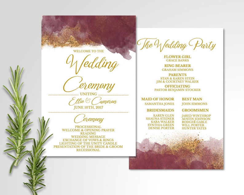 Watercolor Gold Wedding Program Wedding Program Etsy