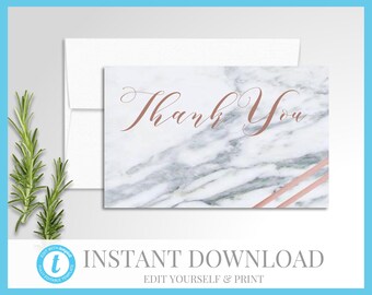 Printable Rose Gold Marble Wedding Thank You // Rose Gold and Marble // Printable Thank You // Digital // Modern // Templett // Riley