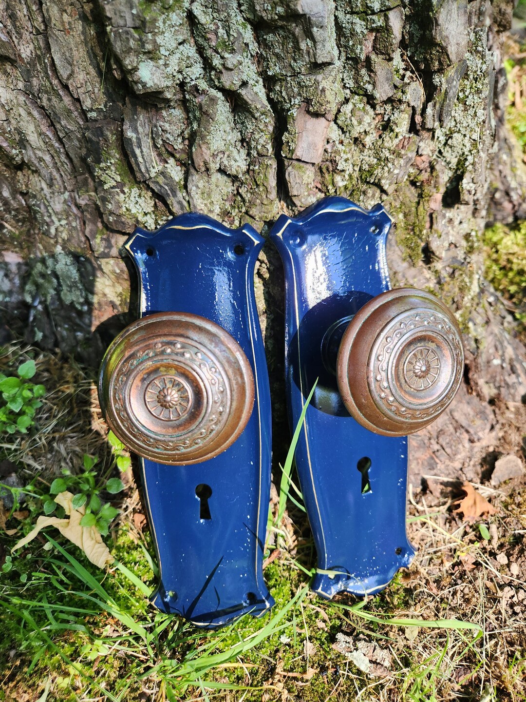 Pair Upcycled Vintage Antique Door Knob & Back Etsy