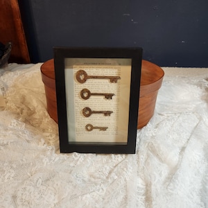 Inramad skelettnyckel, väggkonst i shadowbox, unik present, vintage, återvunnet 5.7