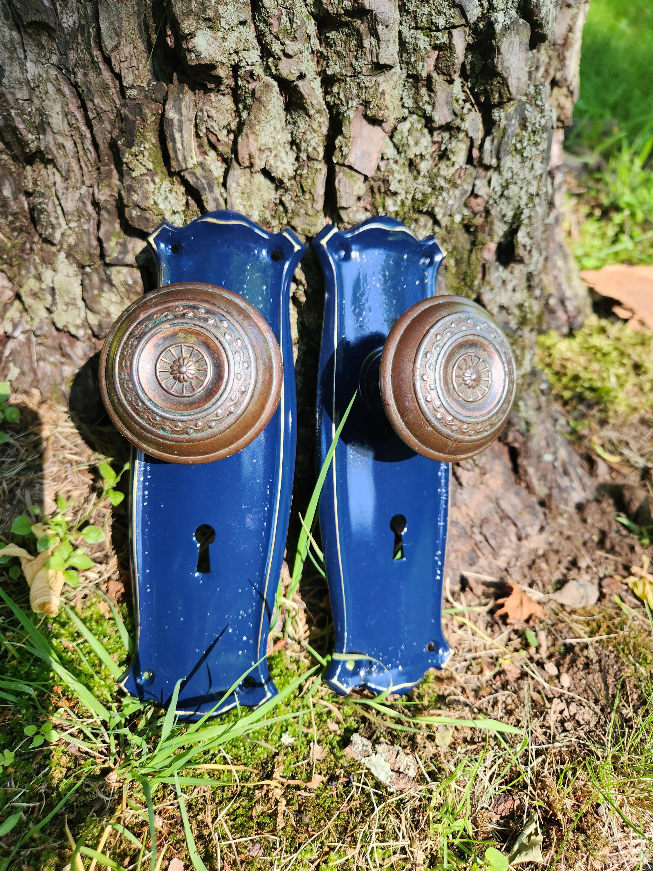 Pair Upcycled Vintage Antique Door Knob & Back Etsy