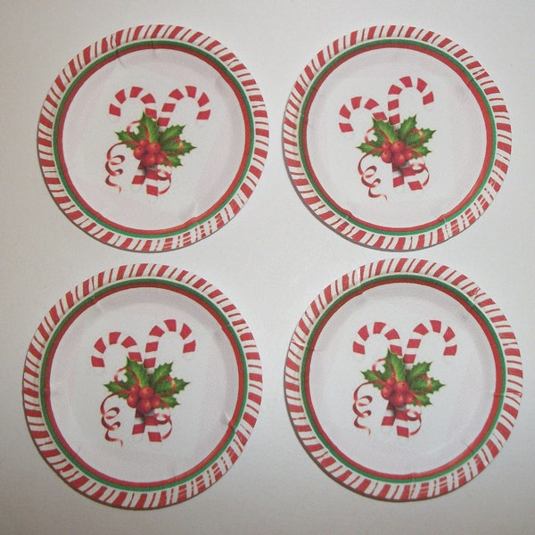 Christmas Plates / Dollhouse Candy Cane Plates / Miniature Christmas Paper Plates / Napkins / Placemats /Doll Food/Doll Dishes for Doll Food