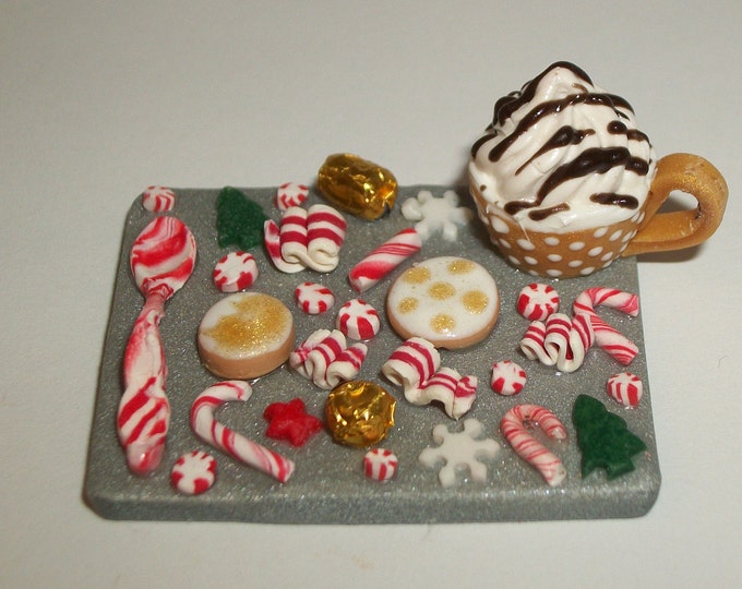 Dollhouse Miniature Christmas Peppermints, Drink, Cookie / Dessert Doll Food  ~ reference Barbie / Fashion Doll hand for size 3522