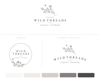 Dandelion Logo, Organic Flower Logo, Floral Logo, Photography Logo, Logo Design, Organic Branding, Earthy Logo Design, Vintage Flower Logo