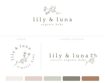 Organic Floral Logo, Flower Logo, Thistle Logo, Photographer Logo, Logo Design, Organic Branding, Earthy Logo Design, Floral Baby Logo