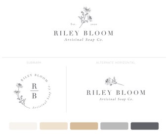 Organic Flower Logo, Floral Logo, Daisy Logo, Photographer Logo, Logo Design, Organic Branding, Earthy Logo Design, Floral Crest Logo