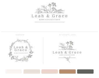 Dandelion Logo, Organic Kids Logo, Florist Logo, Logo Design, Organic Branding, Earthy Floral Logo, Vintage Flower Logo, Photography Logo