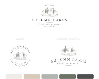 Pine Tree Logo, Forest Logo, Lake Premade Logo, Carpentry Logo, Farm Logo, Brand Logo Design, Watermark Logo, Mountain Logo, Rustic Logo
