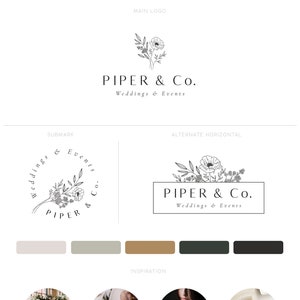 Floral Logo, Branding Kit,  Minimalist Logo, Premade Logo, Event Planner Logo, Wedding Planner Logo, Photography Logo,  Hand Botanical Logo