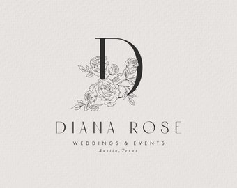 Rose Logo, Branding Kit,  Monogram Logo, Premade Logo, Event Planner Logo, Wedding Planner Logo, Photography Logo, Fower Logo , Peonie Logo