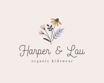 Cute Flower  Logo , Baby Boutique Logo, Childrens Branding, Fun Flower Logo, Flower Logo, Kids Clothing Logo, Whimsical Logo Cute Blog Logo