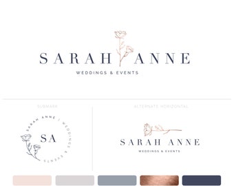 Simple Floral Logo, Hand drawn logo, Logo design, Premade Logo, Weding Planner Logo, Event Planner Logo, Photographer Logo, Branding Kit