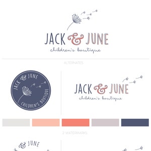 Logotipo de boutique para niños, logotipo de diente de León, marca para niños, marca caprichosa, logotipo prefabricado, diseño de logotipo caprichoso, logotipo de blog lindo, logotipo de bebé