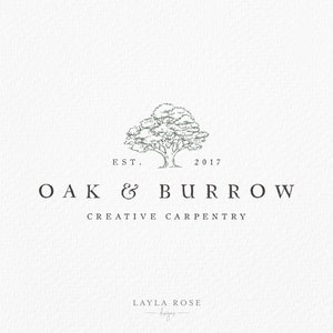 Logotipo de bosque, logotipo de roble, logotipo botánico prefabricado, logotipo de carpintería, logotipo de granja, diseño de logotipo de marca, logotipo de marca de agua, logotipo de árbol, logotipo rústico