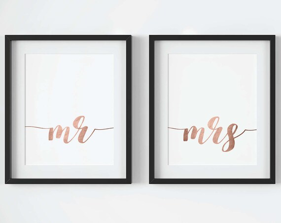 Mr And Mrs Print Rose Gold Wall Art Copper Wall Art Mr Mrs Bedroom Decor Anniversary Gift Wedding Gift Idea Rose Gold Bedroom Decor