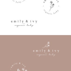 May include: A set of six logo designs for a business called "emily & ivy organic baby". The logos feature a simple floral design with the business name and tagline.
