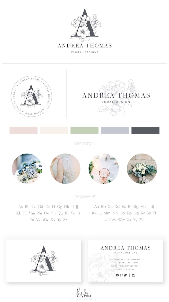 Premade Logo Kit, Logo Design, Modern Logo Design, Photography Logo, Floral Branding, Floral Logo, Elegant Logo, Wedding Monogram