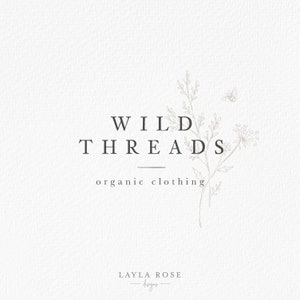 May include: A logo for a clothing company called "WILD THREADS" with the tagline "organic clothing". The logo features a stylized drawing of a wildflower and a bee.