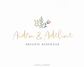Cute Logo, Whimsical Logo, Playful Flower Logo, Baby Clothing Logo, Whimsical Brand, Organic Logo Design, Script Logo, Modern Logo, Branding