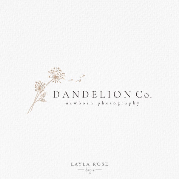 Wildflower Logo, Dandelion Branding, Organic Logo Design, Newborn Photo Logo, PhotographerLogo, Brand Design, Minimal Logo, Dandelion Logo