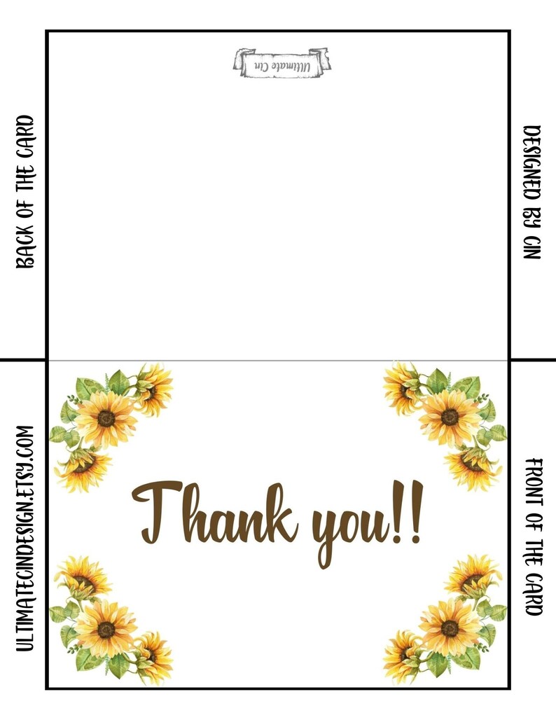 Sunflower Thank You Card Bundle, Printable Product, Instant Digital ...