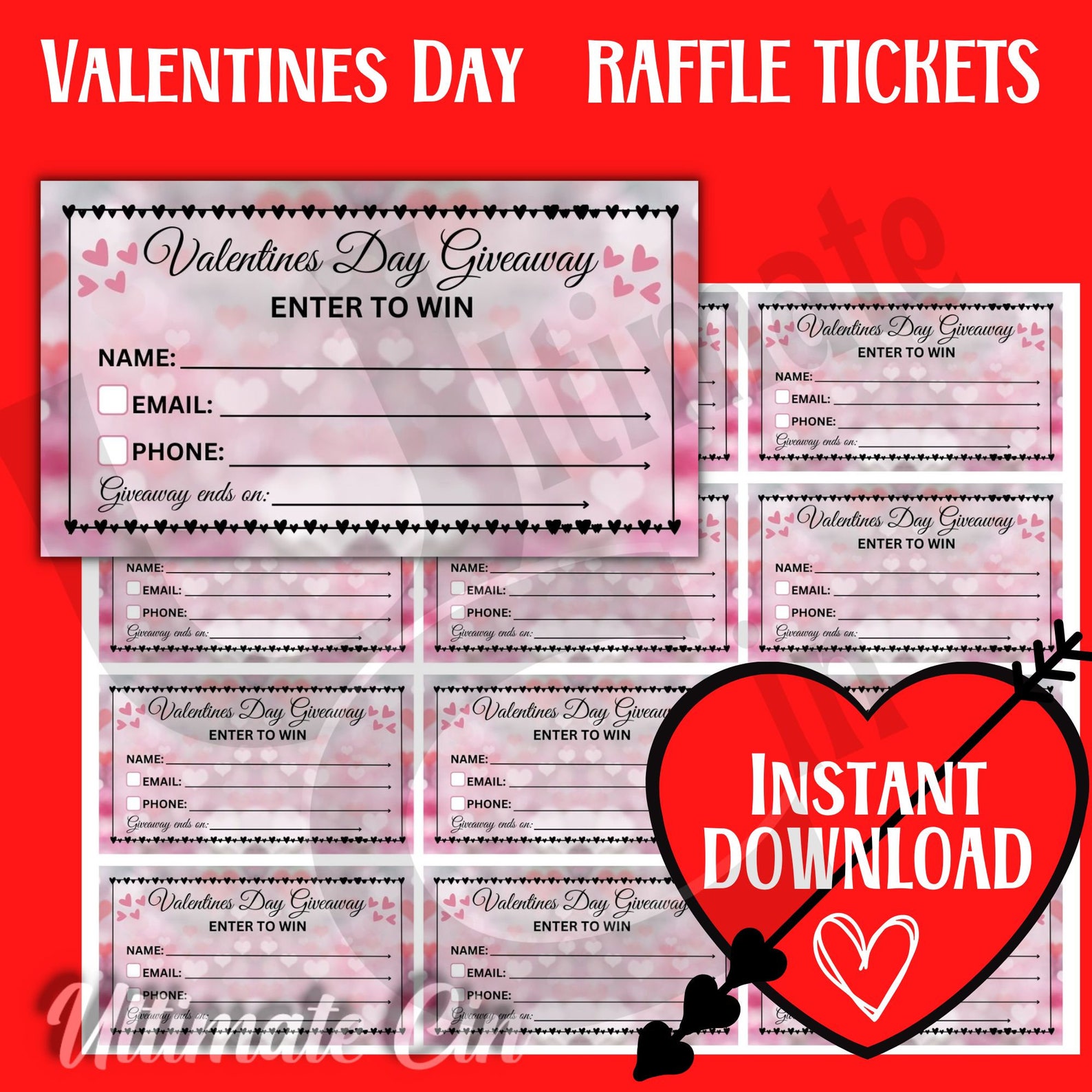 Raffle Tickets, Valentines Day, Love, Hearts, Digital Download, Instant ...