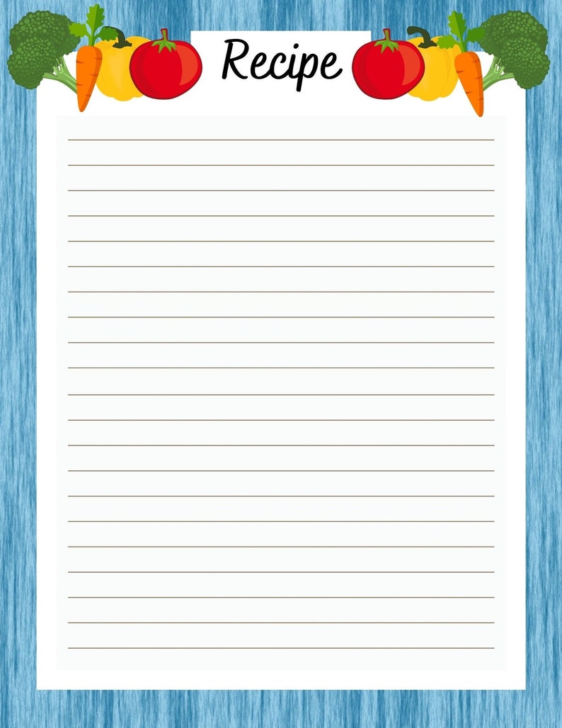 Recipe Blank With Lines, Copy Recipe, Share With Friend, Digital ...