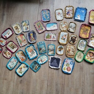 Cartões de Natal vintage com borda de crochê, cartão com borda de crochê, cartões de Natal, cartão postal vintage, cartões postais nostálgicos
