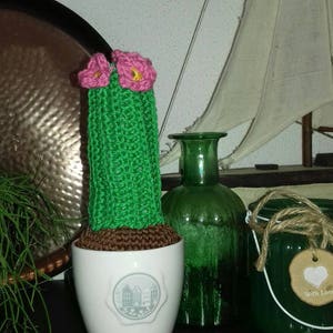 Gehaakte cactus met roze bloemetjes, gehaakte huisdecoratie, gehaakt plantje, plantje zonder water, kunstplantje, nepcactus