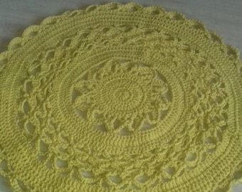 Crochet round rug, ochre yellow rug, ochre yellow round rug