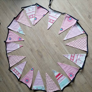 Pink flag line, fabric party garland, flags of fabric, birthday garland pink