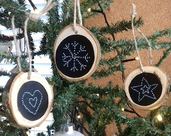 Set van 3 houten kerstboomhangers, kerstversiering hout, ronde hangers, naturel kerstversiering