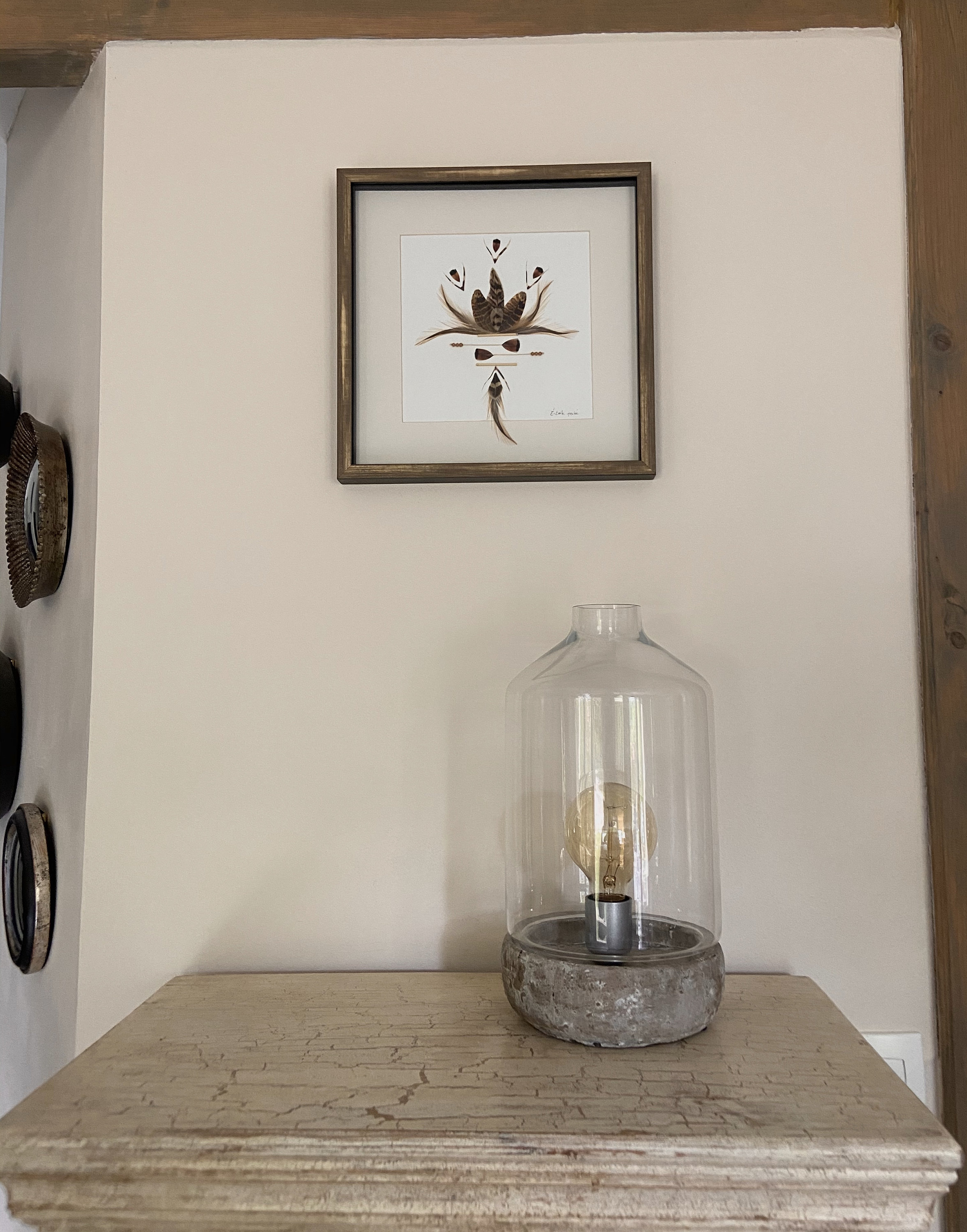 Tableau d'art Bijou Mural de Style Ethnique en Plume et Laiton