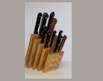 Knife Block in Red Oak  -  Magnetic  - Quick shipping from U.S.A.