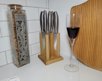 Magnetic Steak Knife Block in White Poplar. Chef's Choice (Fast US Shipping)