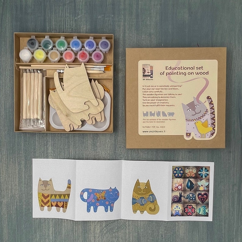 DIY Wood Cat Painting Kit: Family Crafts, Dot Art Decoration - Etsy