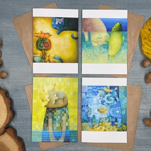Katzenfreundschaft Sammelstück / Katze im Pullover - Blanko Kunst Grußpostkarte