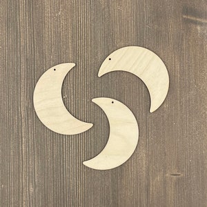 Moon laser cut shape, DIY lunar decoration, wooden craft shape for painting, dotting art supplies, unfinished moon cut out set, hanging toys
