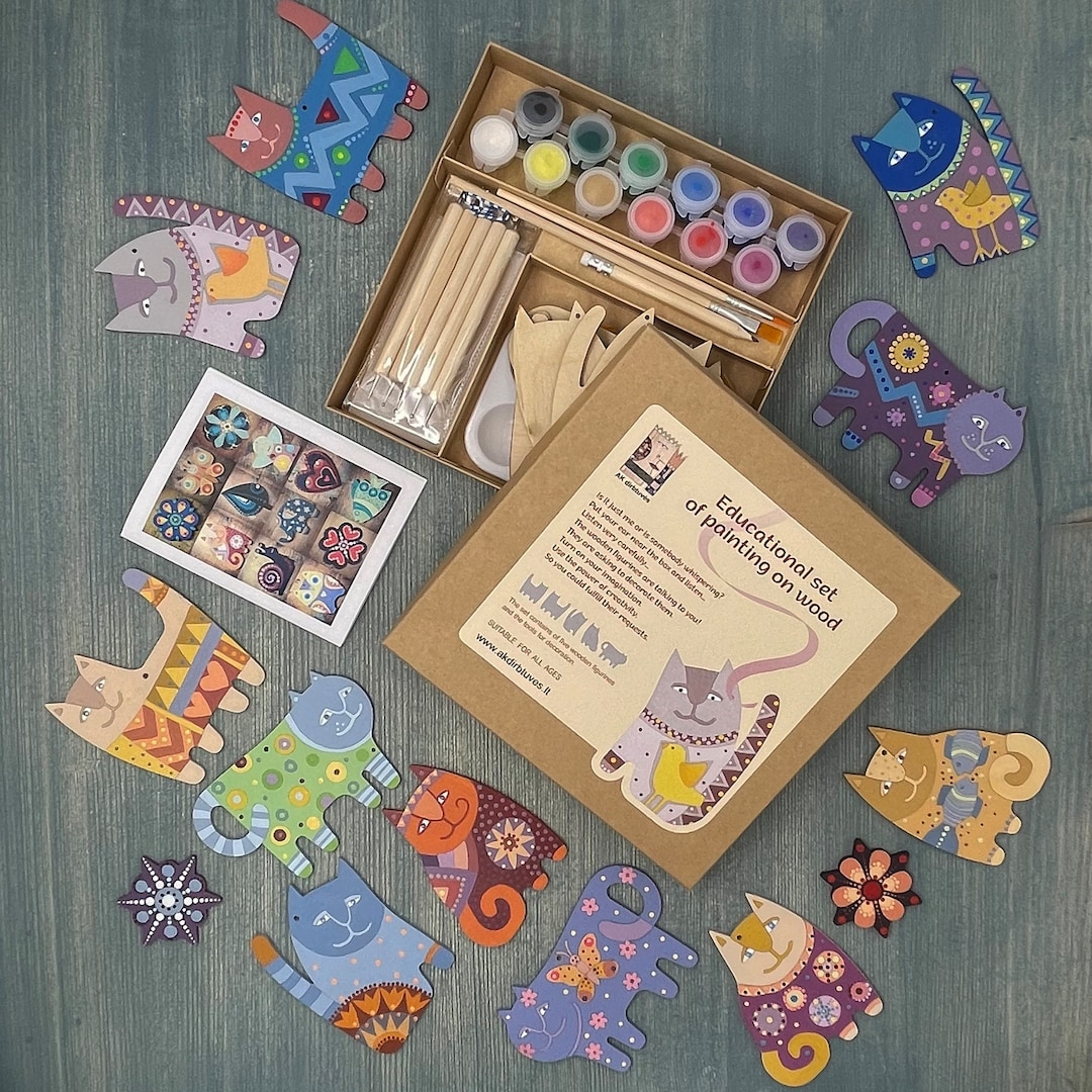 DIY Wood Cat Painting Kit: Family Crafts, Dot Art Decoration - Etsy