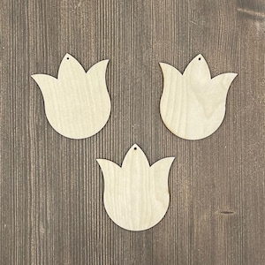 Set di TULIPANI in legno, decorazione floreale fai da te, kit a forma di tulipano, fiore bianco per pittura, forma per l'arte del puntinismo, kit di giocattoli da appendere all'albero, tema tulipano