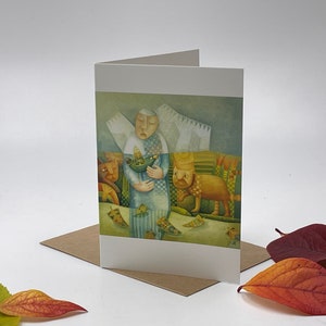 Cartão postal com motivo de GATO DE ANJO PÁSSAROS, cartão de felicitações para primeira comunhão, impressões de belas artes em casa, qualquer ocasião cristã, convites para primeira comunhão