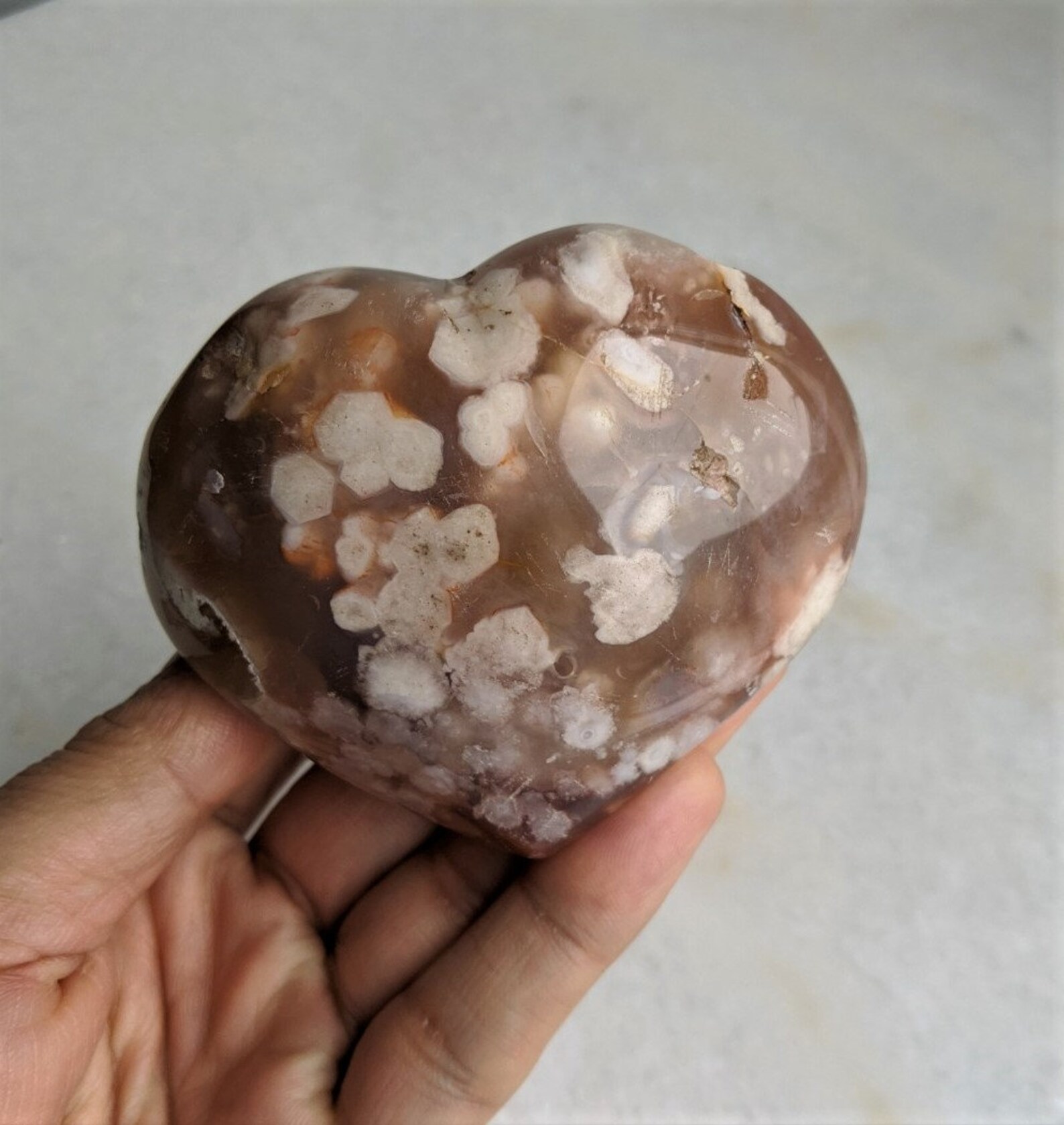 Flower Agate Heart Natural 90x70mm Etsy