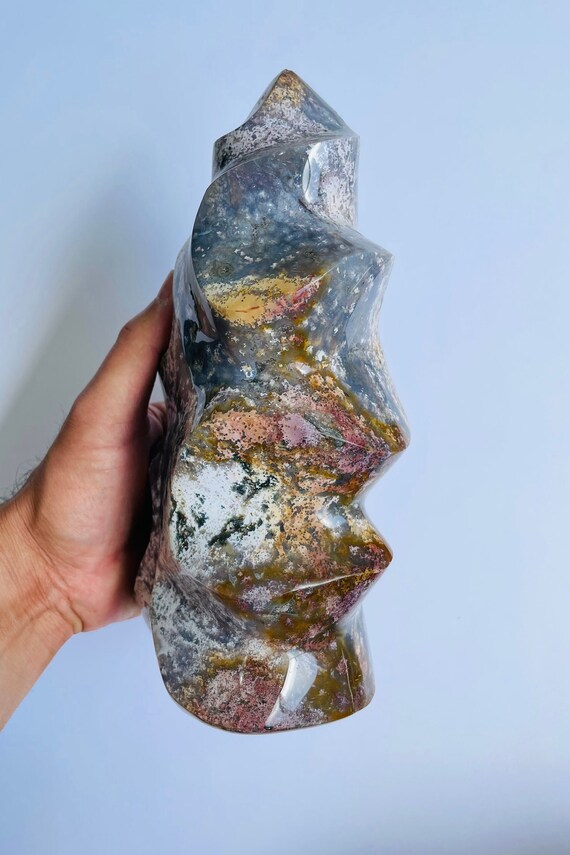 オーシャンジャスパーピラミッド　497g B4976-469g Natural Ocean Jasper Pyramid Quartz Healing